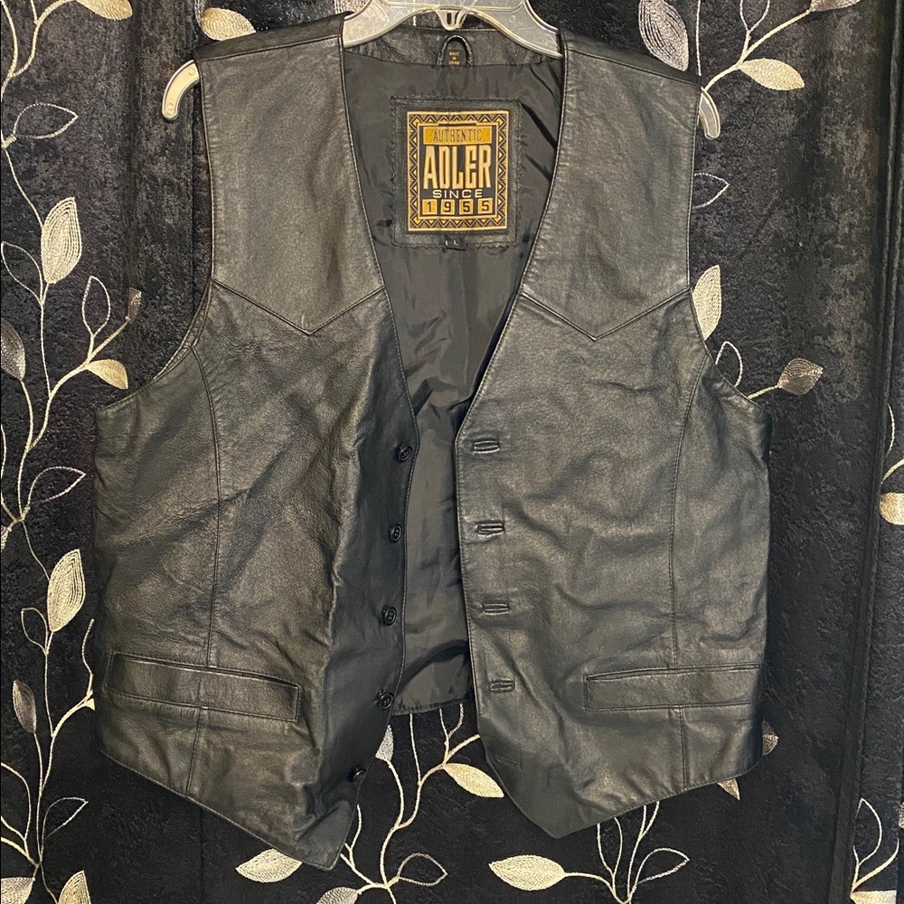 Vintage Black Leather Vest by Adler